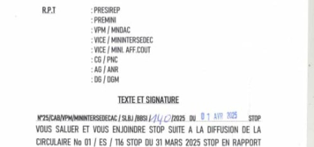 Guerre au Nord-Kivu : La note circulaire du Gouverneur Militaire renvoyant les agents publics en congé technique, annulée par le VPM de l'intérieur